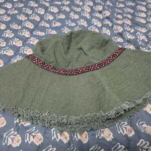 Green Bucket Hat with Pink And Red Trim